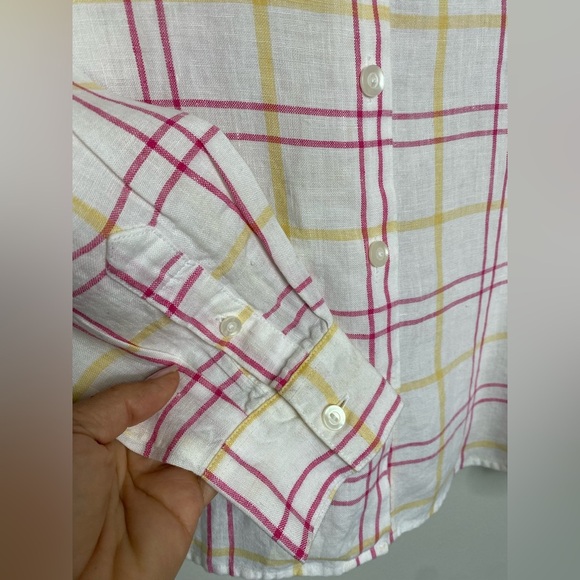 Vintage Talbots Irish LINEN button down pastel pink/yellow plaid flowy shirt SZ8 - Picture 9 of 10